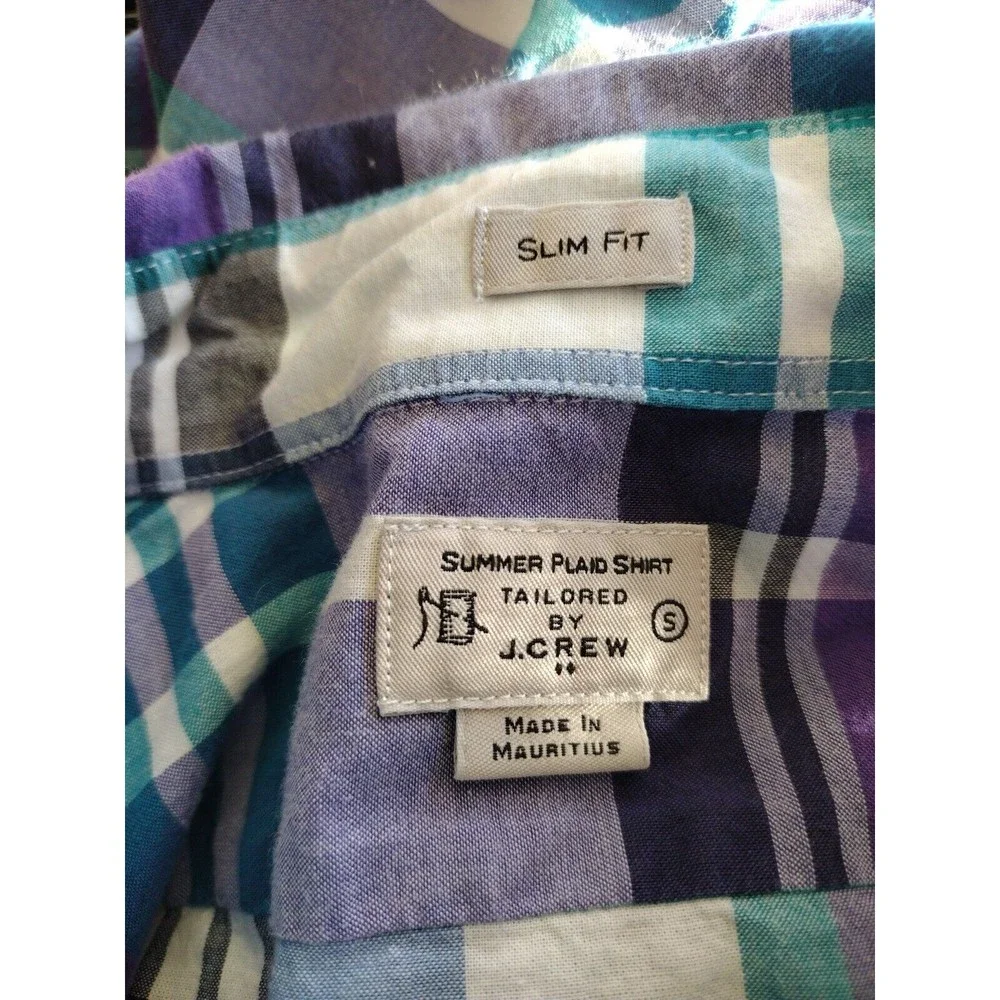 J.Crew Summer Plaid Shirt Mens Size S Purple Blue Long Sleeve Button Up
